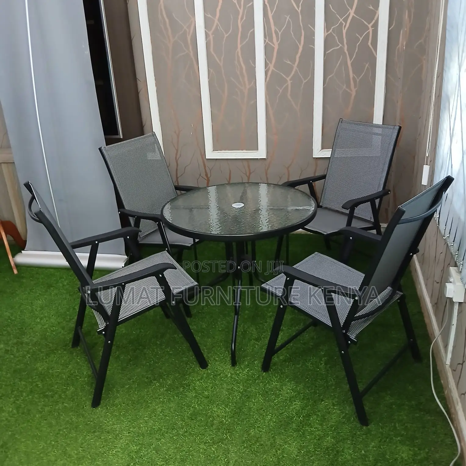 Patio Foldable Chair Set With Glass Table