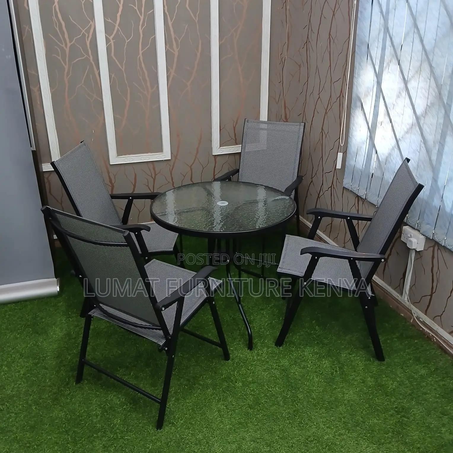 Patio Foldable Chair Set With Glass Table