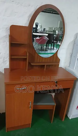 Home Dressing Table; Wooden Vanity Table With Fixed Mirror For Bedroom