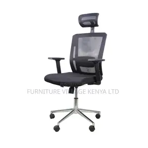 Black Mesh Office Chair ~ Ergonomic Headrest With Chrome Base
