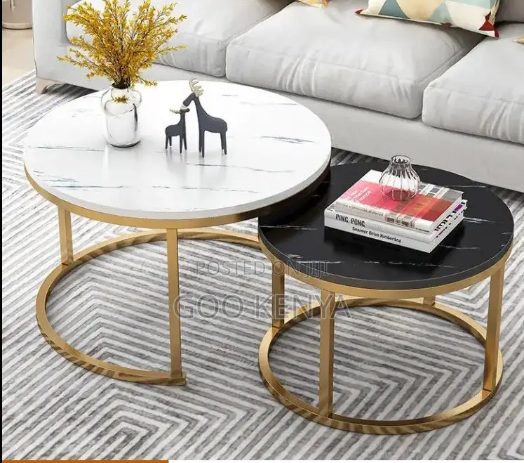 Home Table Set; Compact Round Marble Coffee Table Set For Apartments