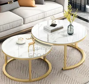 Home Table Set; Compact Round Marble Coffee Table Set For Apartments