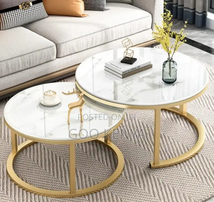 Home Table Set; Compact Round Marble Coffee Table Set For Apartments