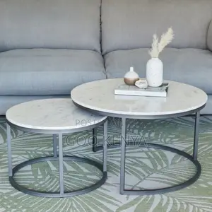 Home Table Set; Compact Round Marble Coffee Table Set For Apartments
