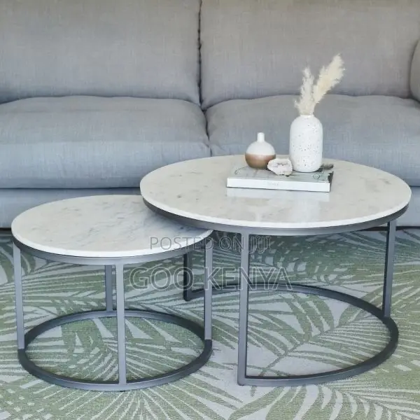 Home Table Set; Compact Round Marble Coffee Table Set For Apartments