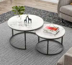 Home Table Set; Compact Round Marble Coffee Table Set For Apartments