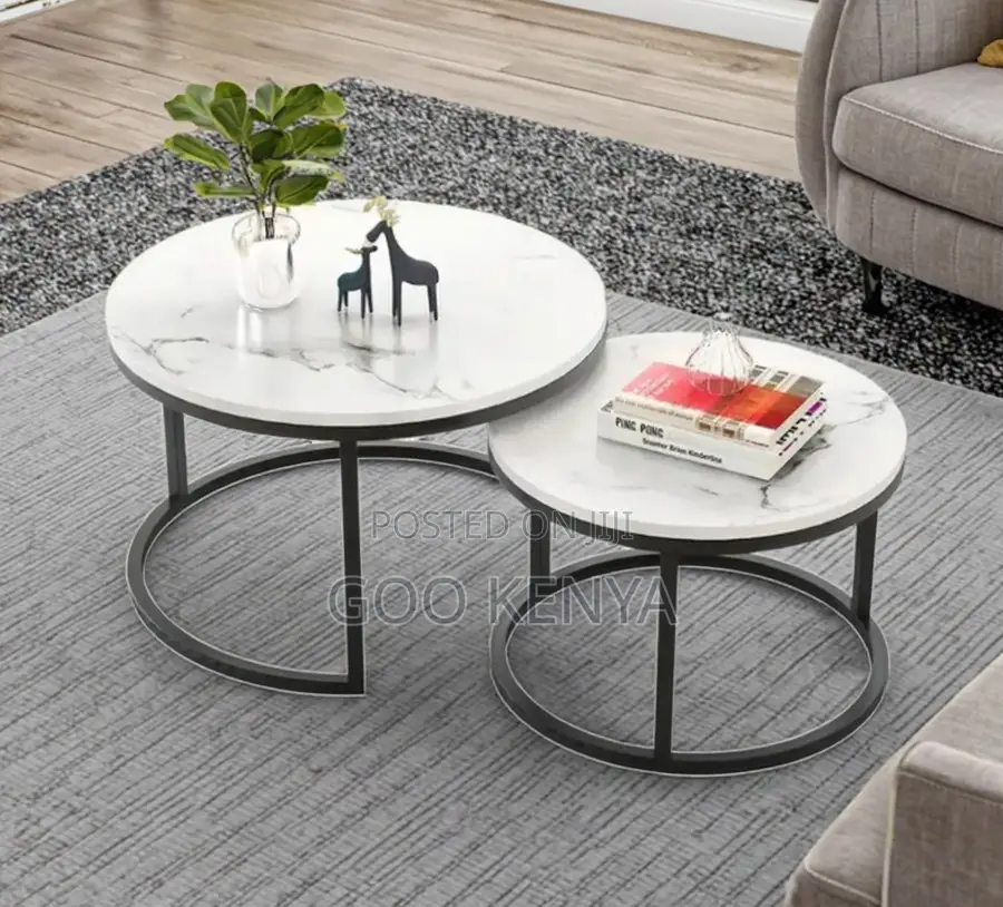 Home Table Set; Compact Round Marble Coffee Table Set For Apartments