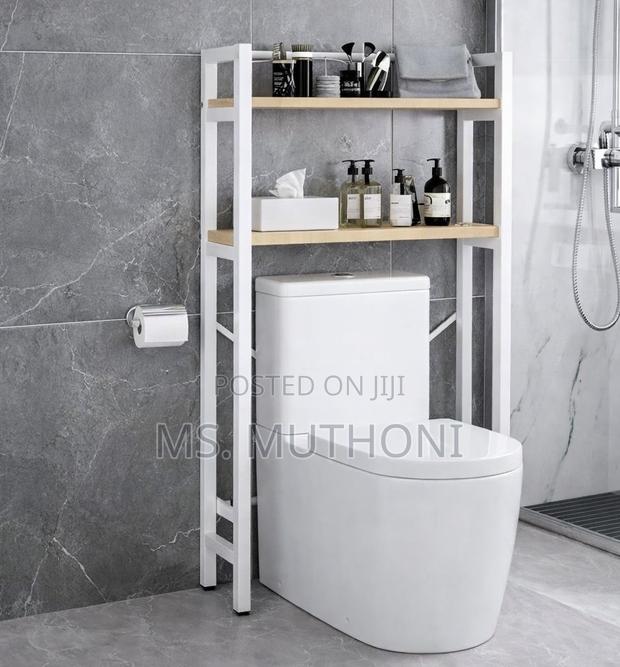 2-Tier Over-the-Toilet Storage Rack Carbon Steel Frame and MDF Shelves