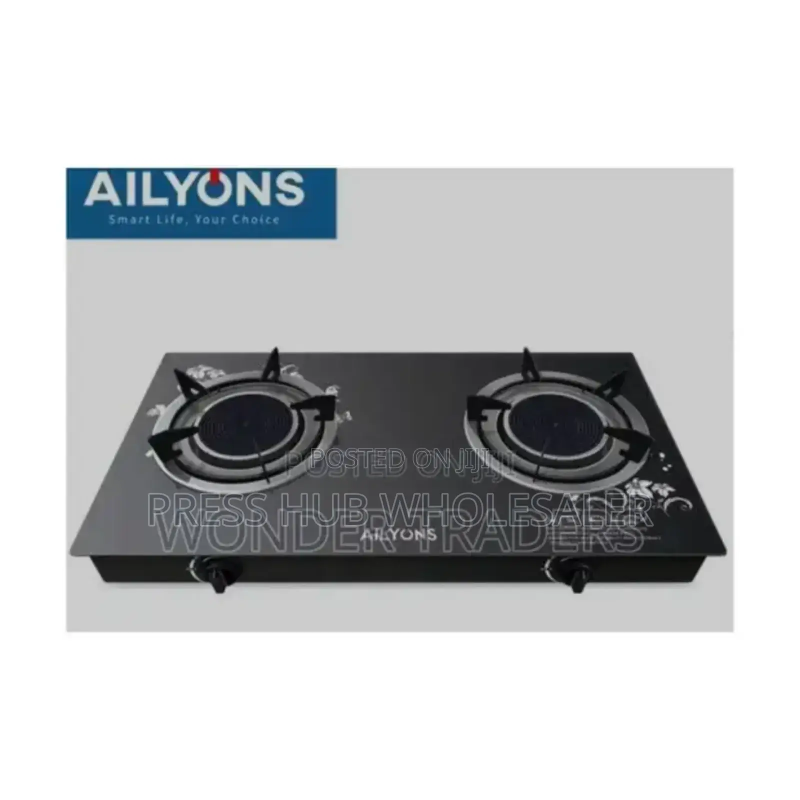 Ailyons Double-Burner Glass-Top Gas Cooker. "