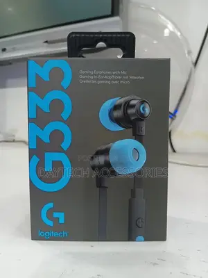 Logitech G333 Gaming Earphones in Black and Blue.