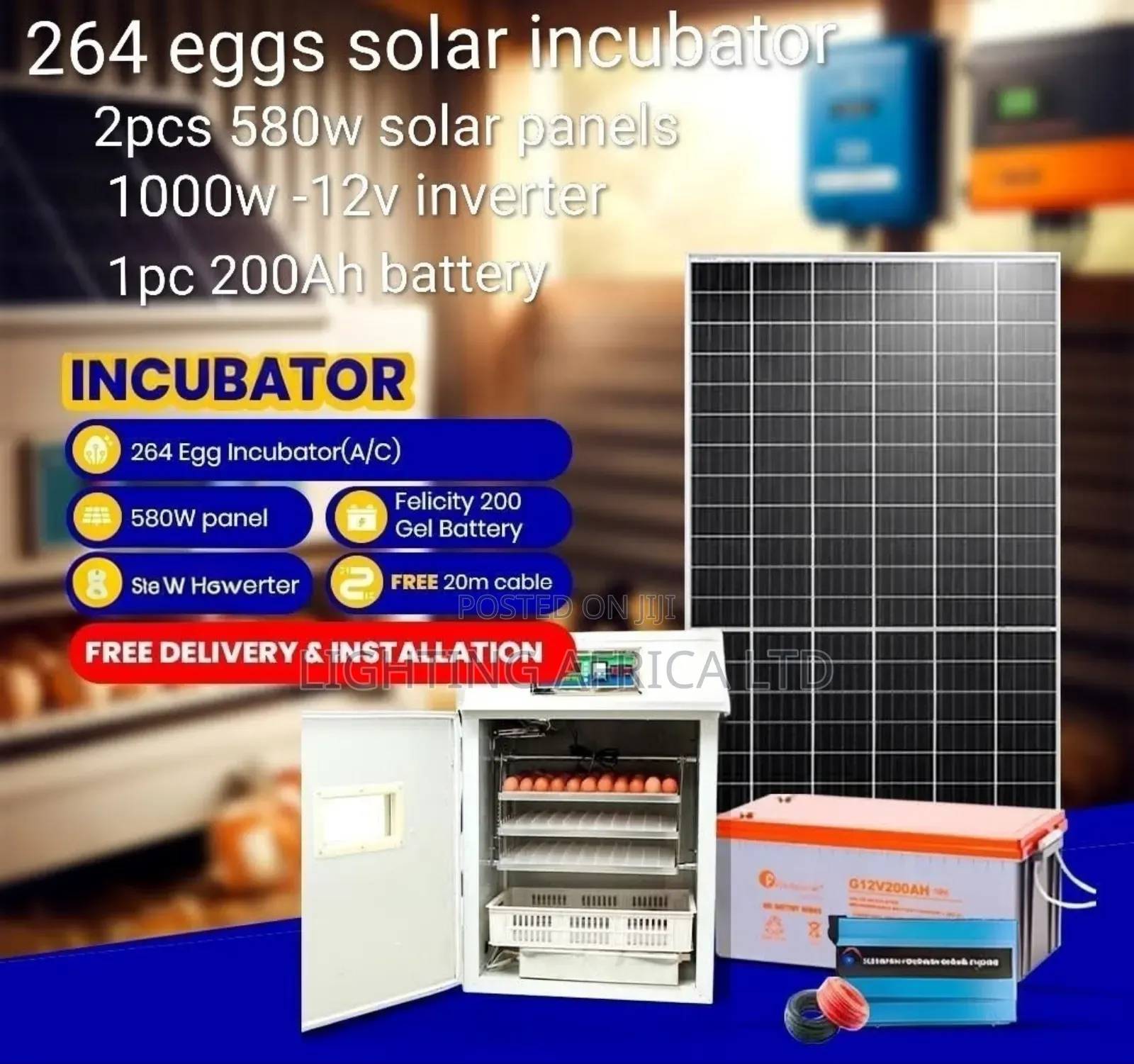 264 Eggs Solar Incubator Full Set Off-Grid Power Plus Installation