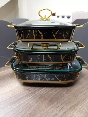 3pcs White Gold Ceramic Chaffing Dish