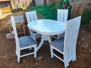 4-Seater White Oval Dinning Table Set