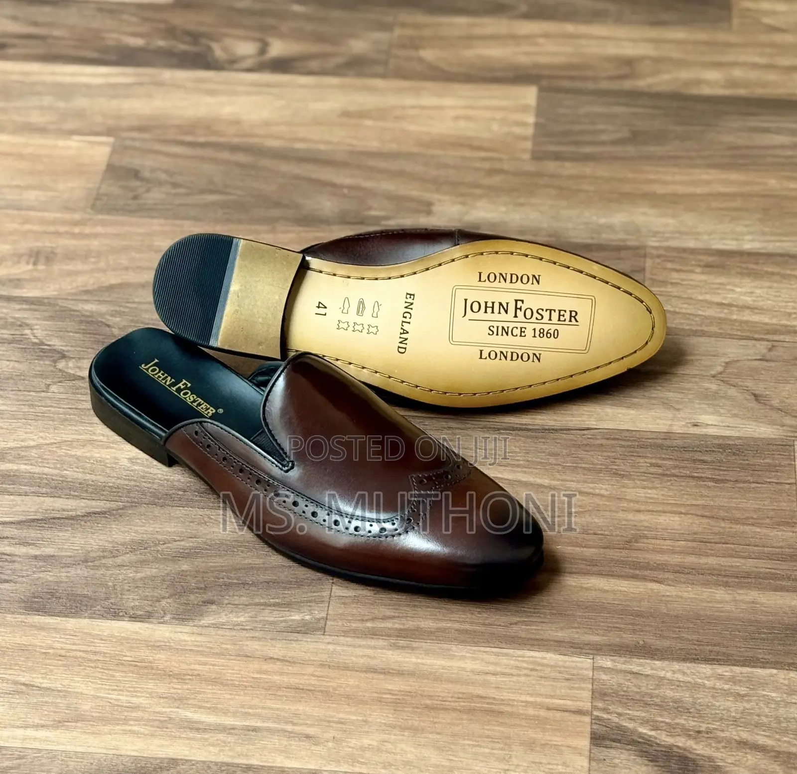 Brown / Black Leather John Foster Heelless Loafers Size 40-46