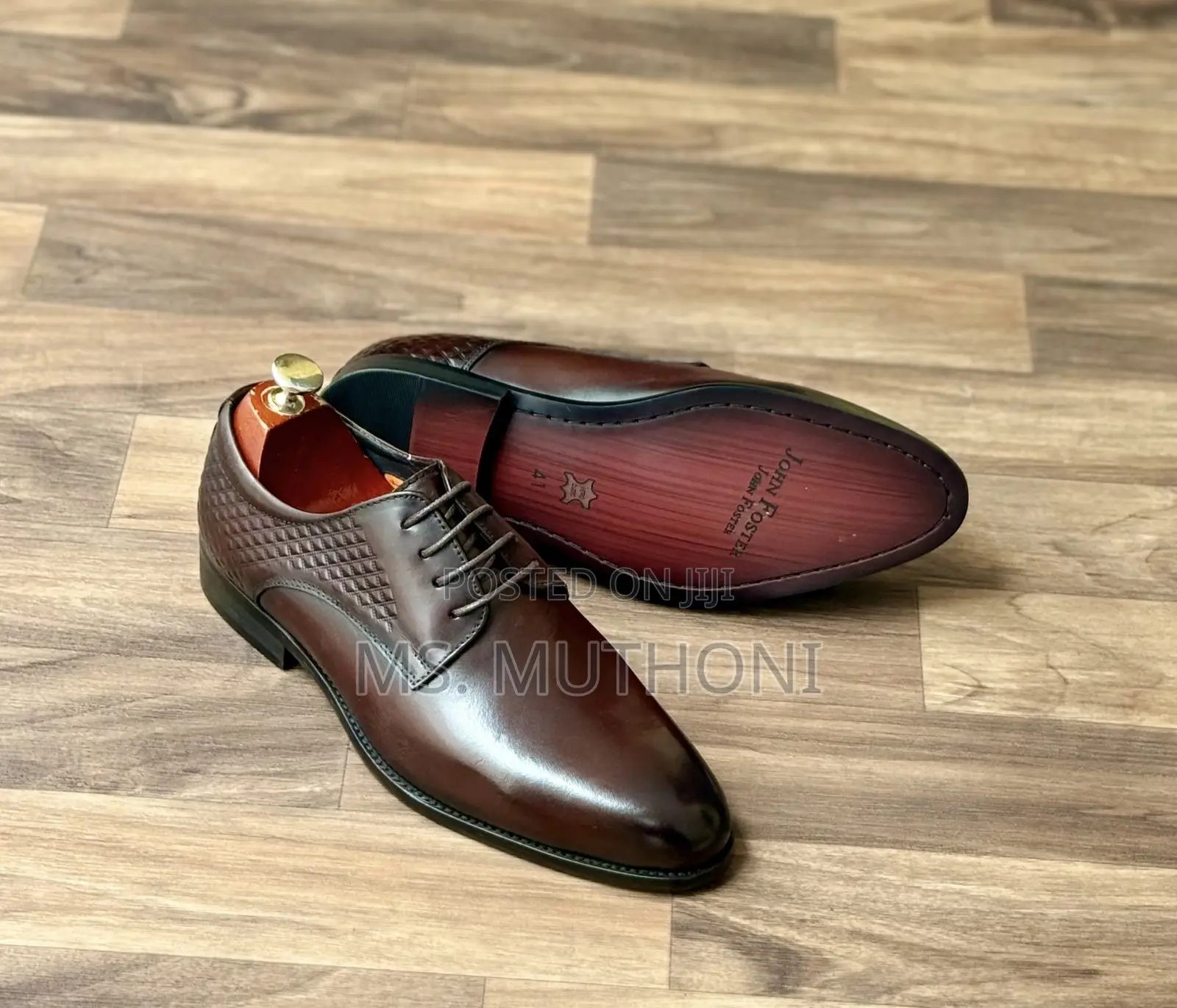 Genuine Leather John Foster Brown/ Black Leather Formal Derby Shoes.