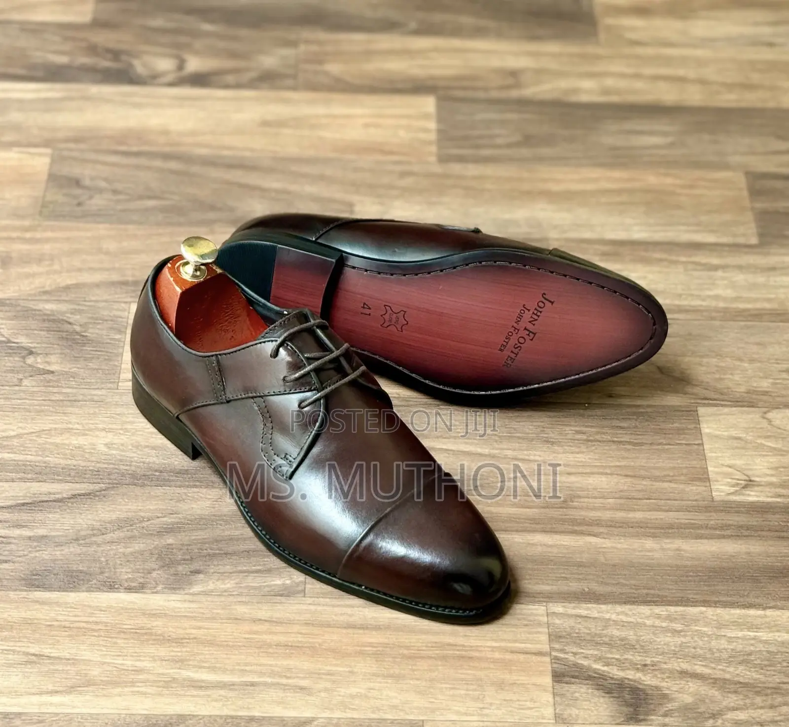 Genuine Leather John Foster Brown/ Black Leather Formal Derby Shoes.