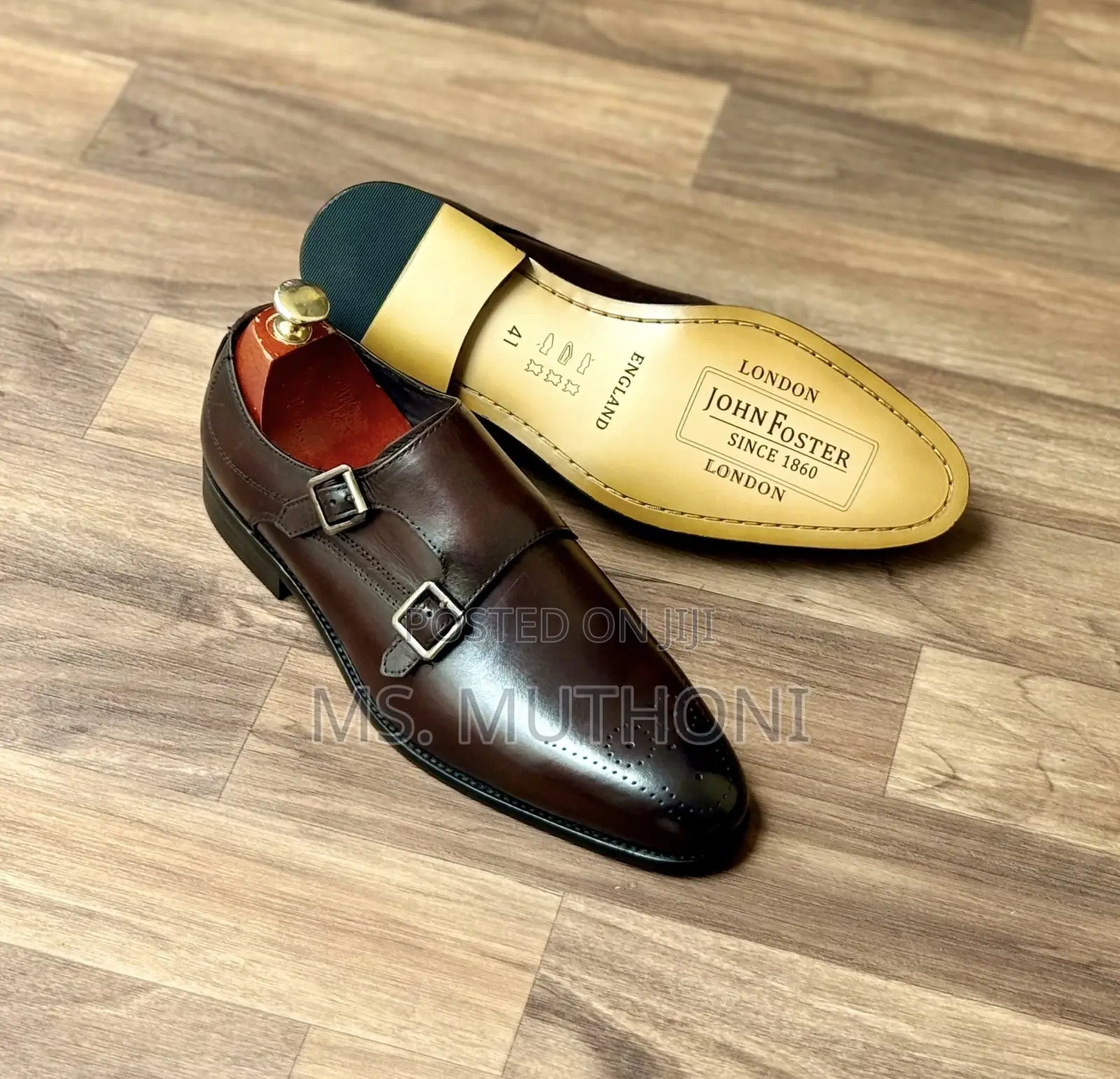 John Foster Double Monk Strap Shoes Leather With Broguing Detai