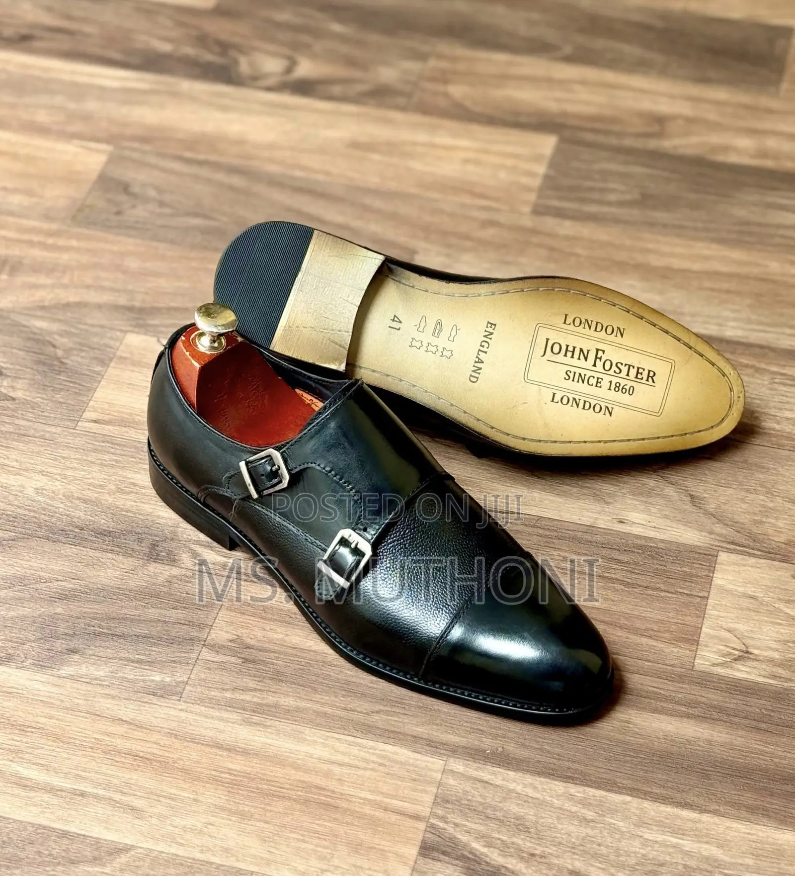 John Foster Double Monk Strap Shoes Leather With Broguing Detai