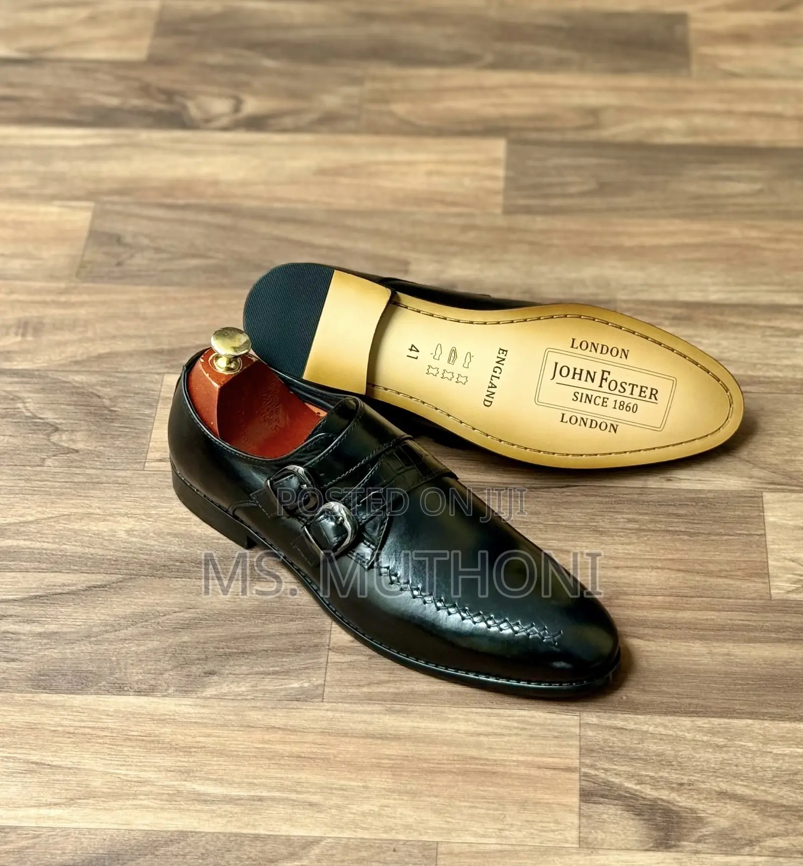 Genuine Leather J. Foster Black Leather Double Monk Strap Shoes.