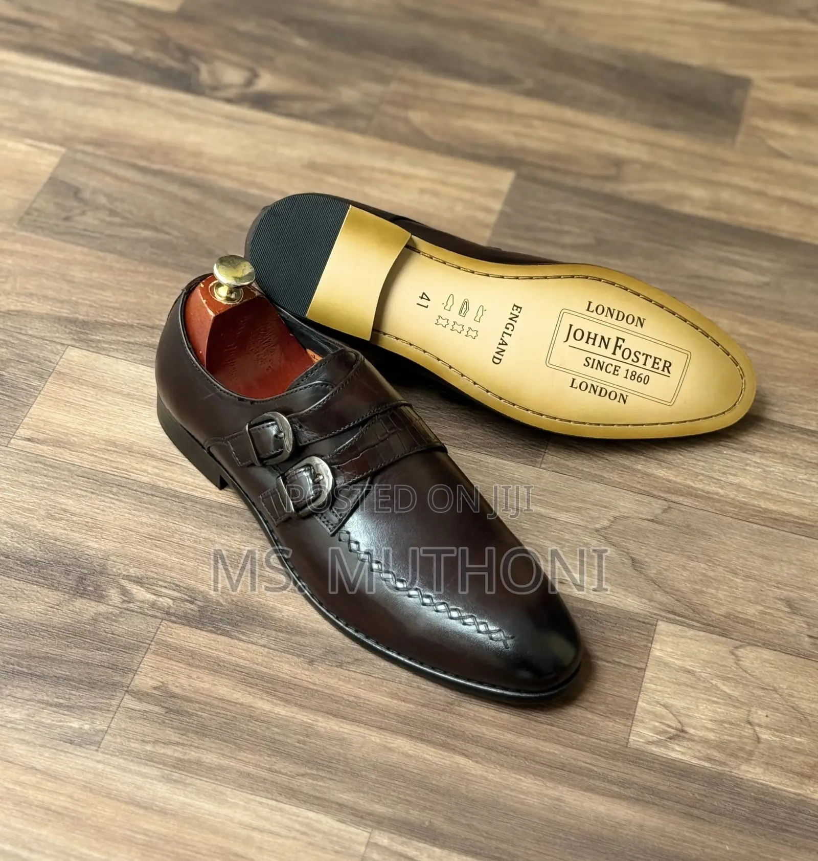 Genuine Leather J. Foster Black Leather Double Monk Strap Shoes.