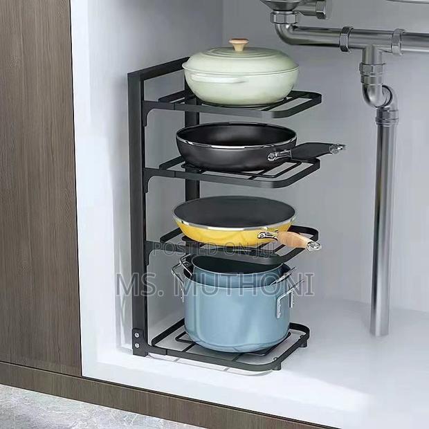 Multi-Tier, Adjustable Pot and Pan Organizer Rack. - main view