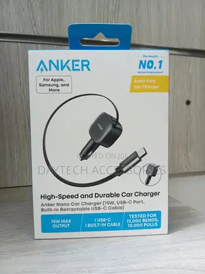 Anker Nano Car Charger (75w, Usb-C Port With Built-in Usb-C Cable).