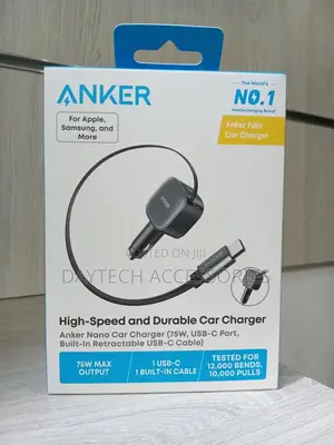 Anker Nano Car Charger (75w, Usb-C Port With Built-in Usb-C Cable).
