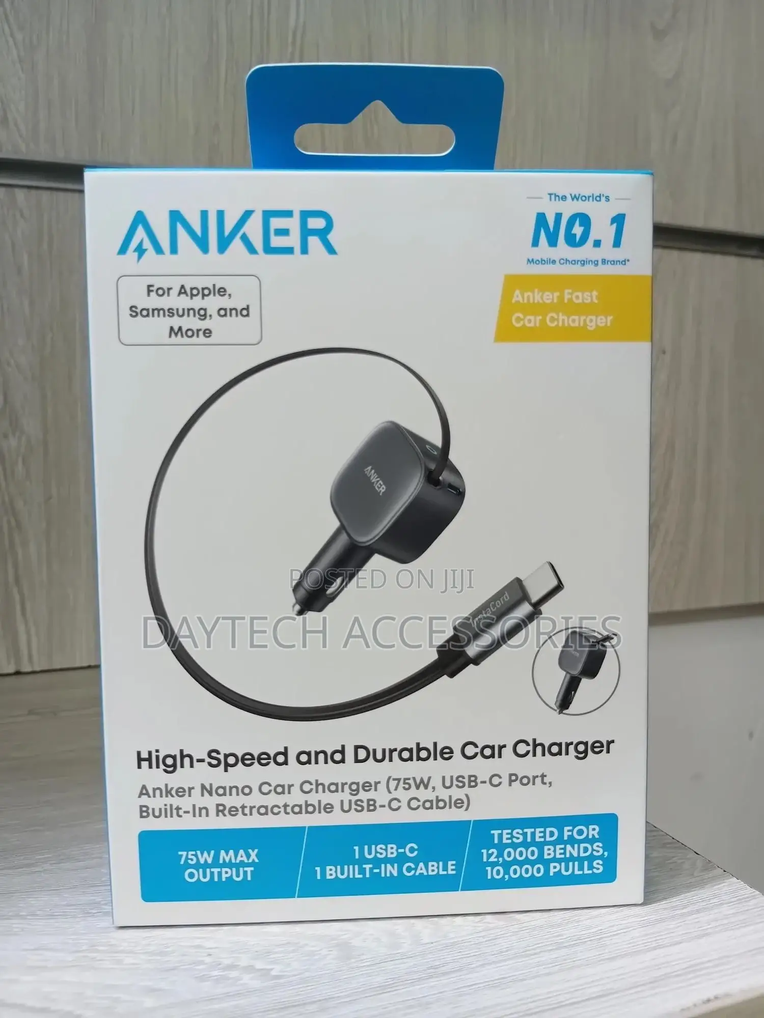 Anker Car Charger (75w, Usb-C Port, Built-in Retractable Usb-C Cable)