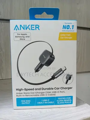 Anker Car Charger (75w, Usb-C Port, Built-in Retractable Usb-C Cable)