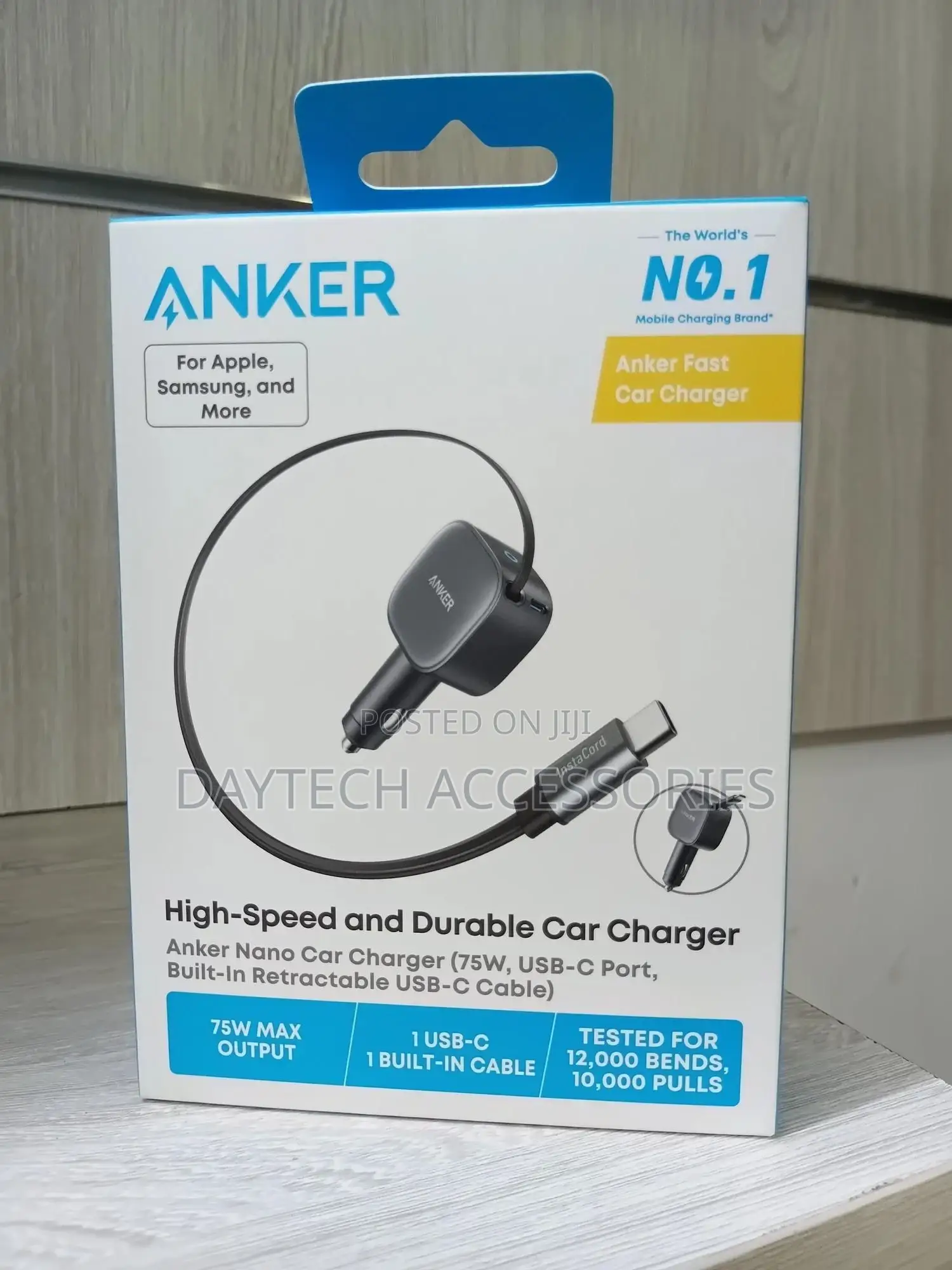 Anker Car Charger (75w, Usb-C Port, Built-in Retractable Usb-C Cable)