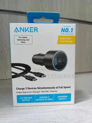 Anker Nano Car Charger 167.5w, 3 Ports - Black