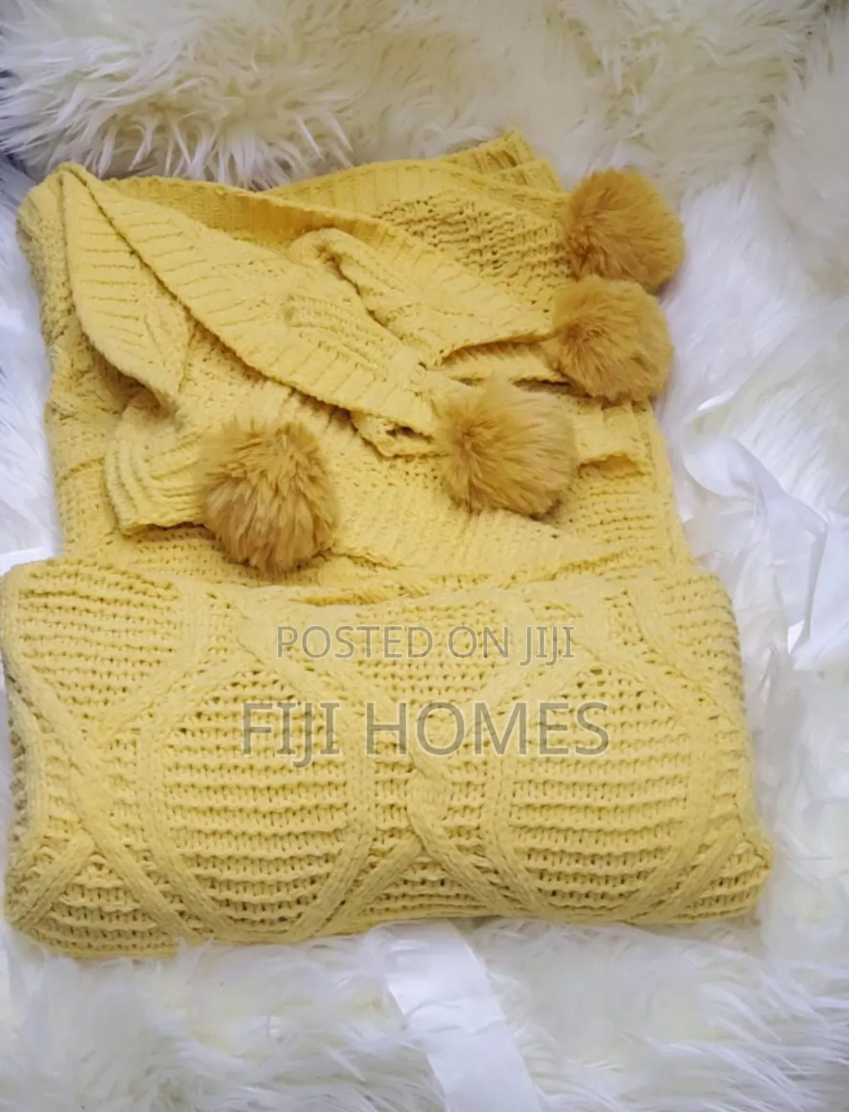 Nordic Cotton Knitted Throw Blanket With Tassel Ends - 127 Cm × 172 Cm