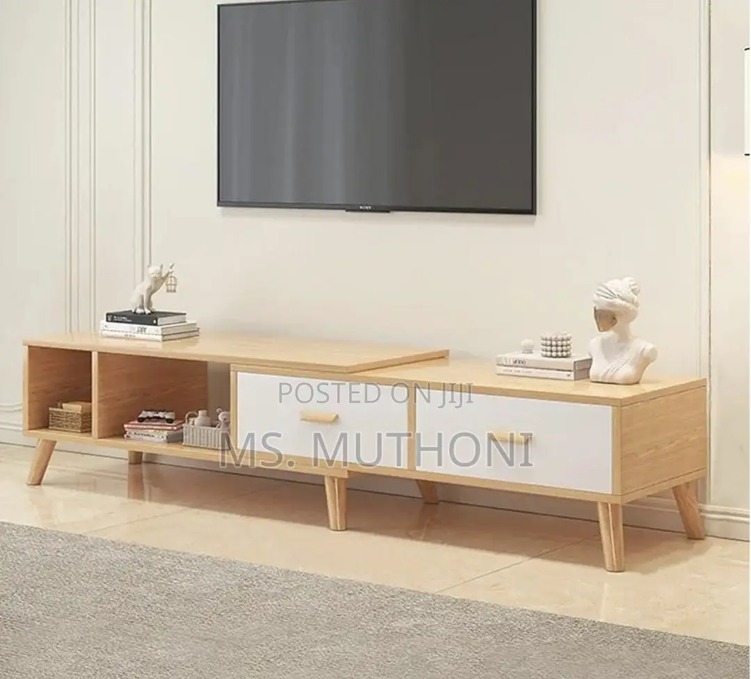 Mid-Century Modern Wooden Retractable Tv Stand