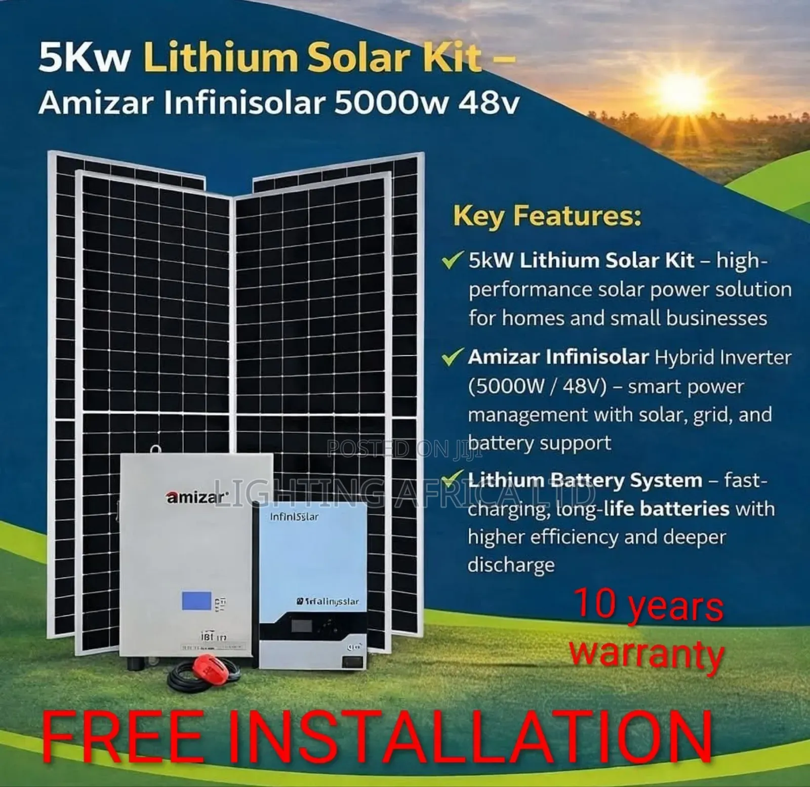 (6.2kva)Inverter - 5.12kwh Lithium -(6)550w Solar - Free Installation