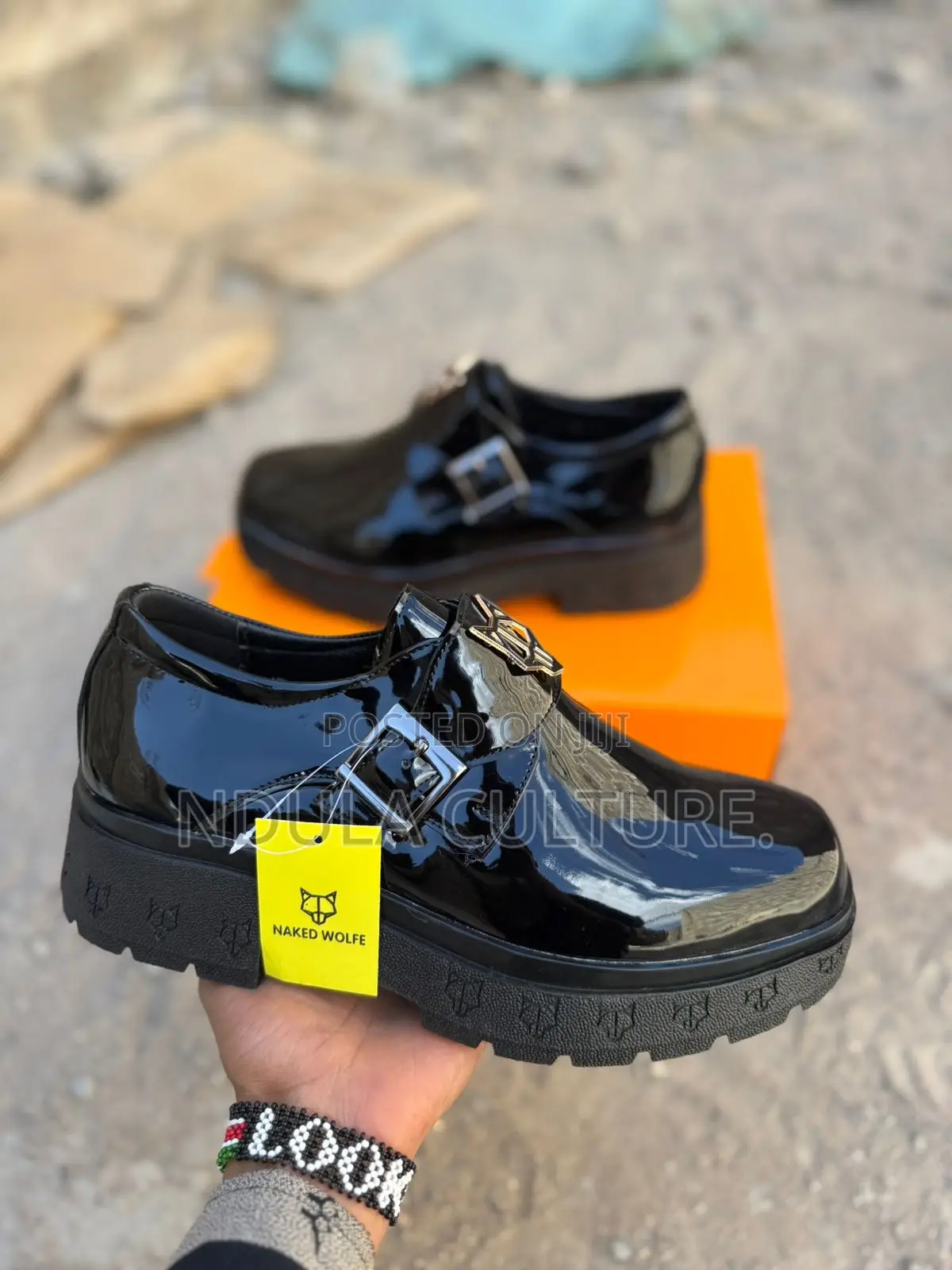 Lv ,Versace Naked Wolfe Patent Leather Shoe Shoes