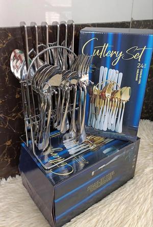 24 PCS Stainless Cutlery Sets Pure Stainless Perfect Excellent - main view