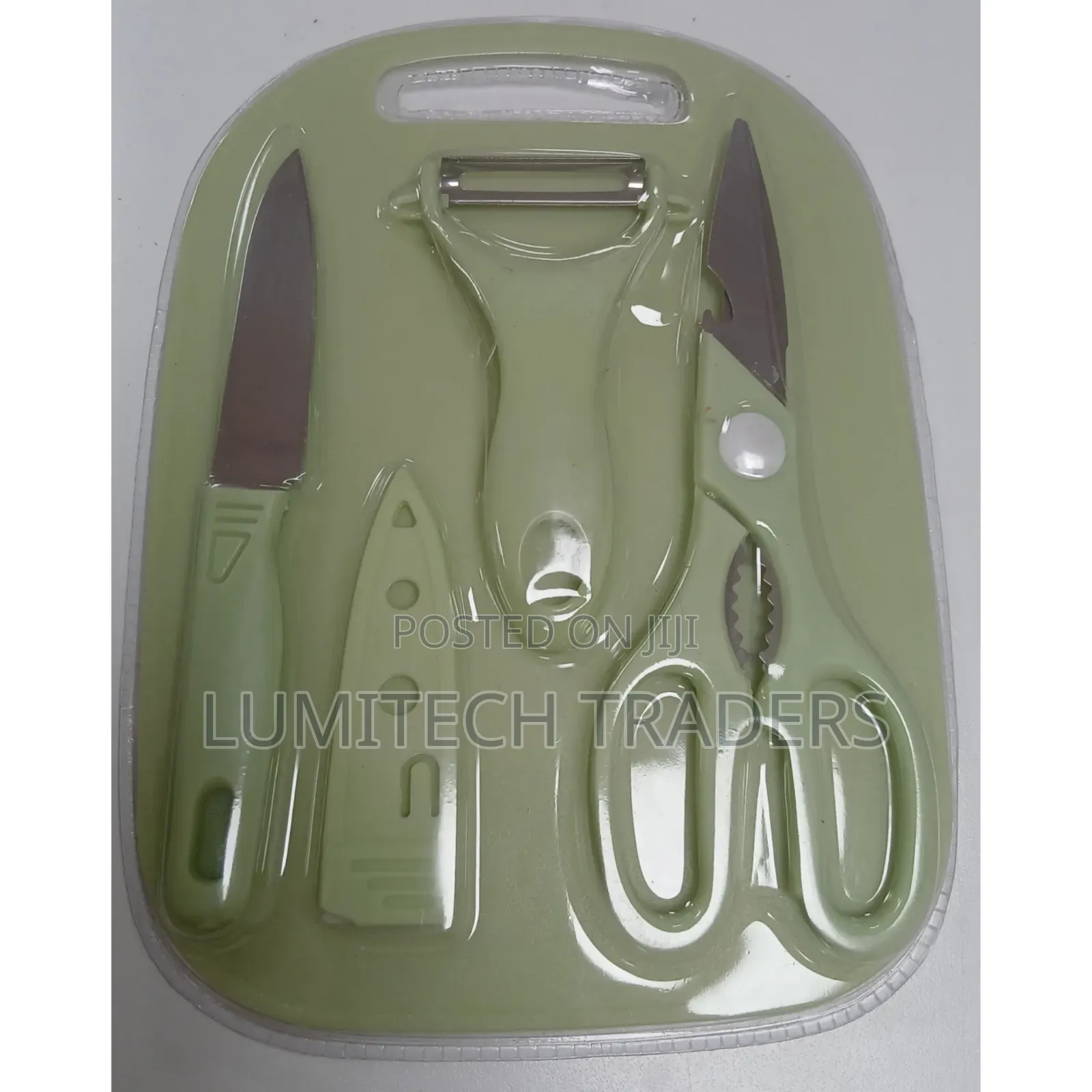 Kitchen Set of Scissors, Peeler, Small Knife and Board