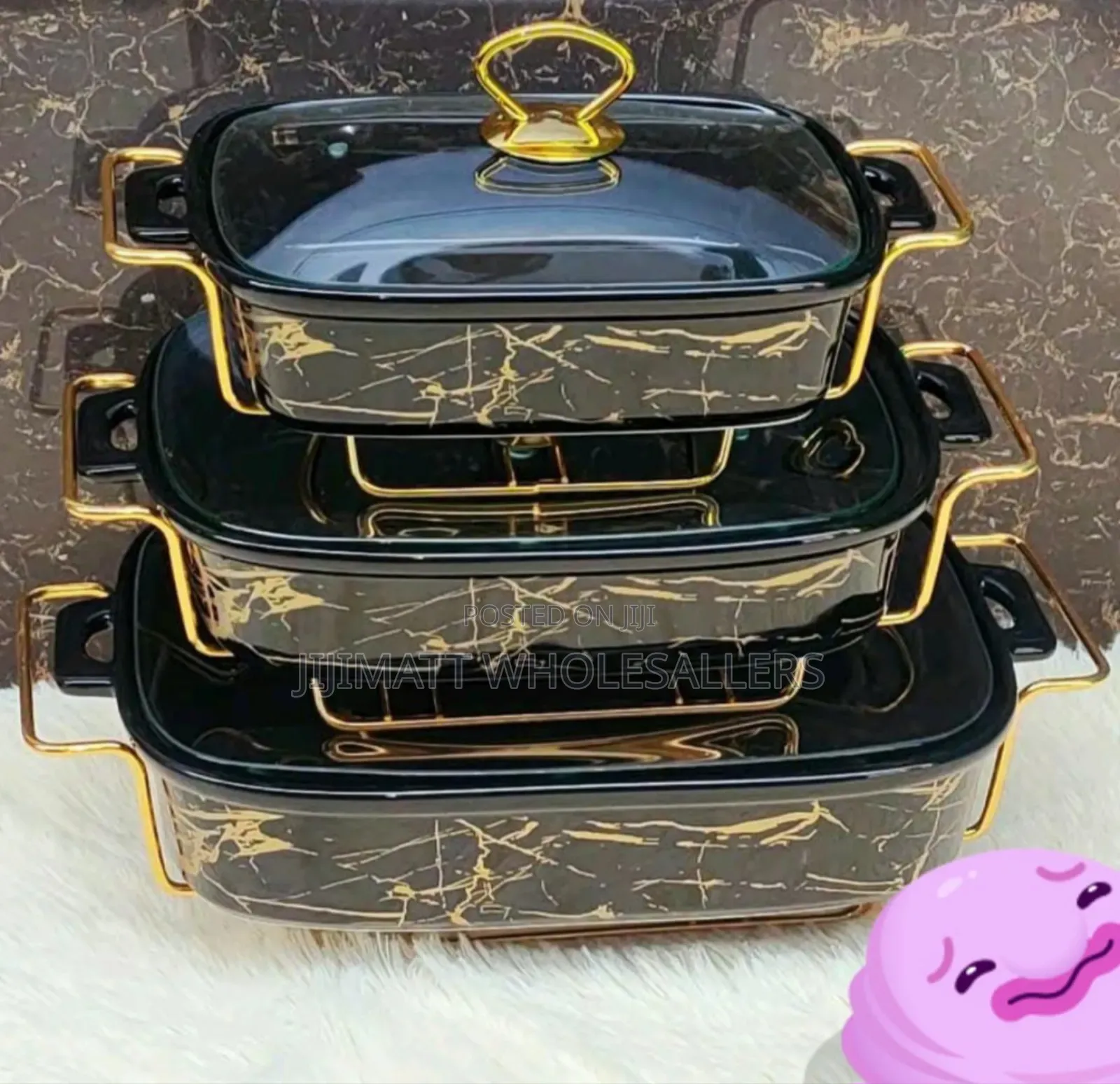 3pcs Black Gold Ceramic Chaffing Dish Sizes: 3.5ltrs,2.5ltrs,1.8ltrs