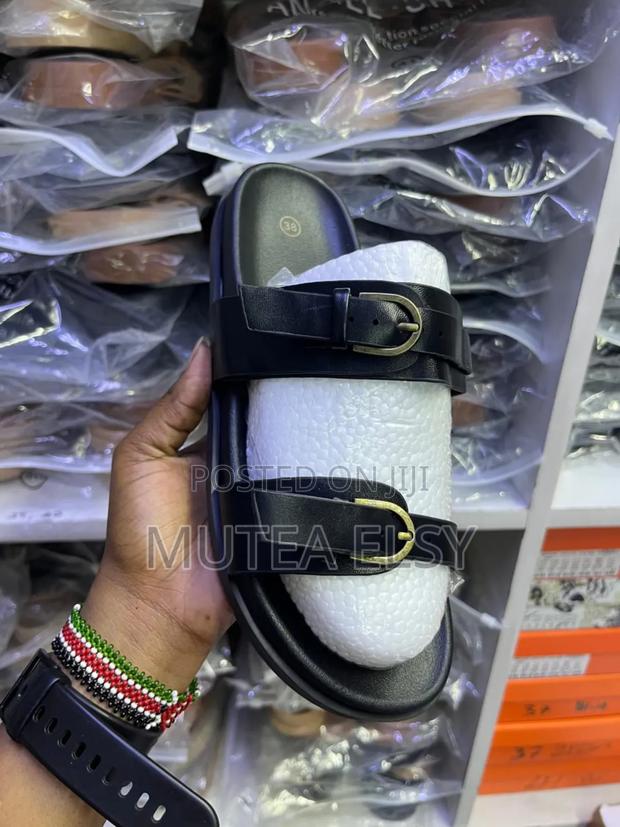 Black,Brawn Peach Double Straps Zara Sandals - main view