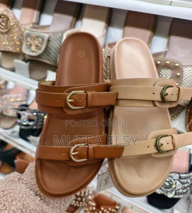 Black,Brawn Peach Double Straps Zara Sandals - thumbnail 2