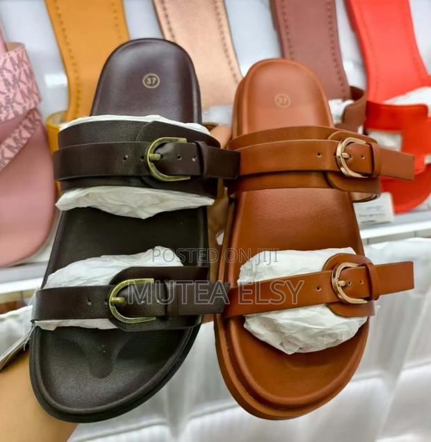 Black,Brawn Peach Double Straps Zara Sandals - thumbnail 3