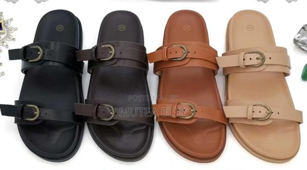 Black,Brawn Peach Double Straps Zara Sandals - thumbnail 4