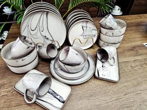 Dinner Set! 26pcs White Stylish Dinner Set With Marble Lining - thumbnail 2