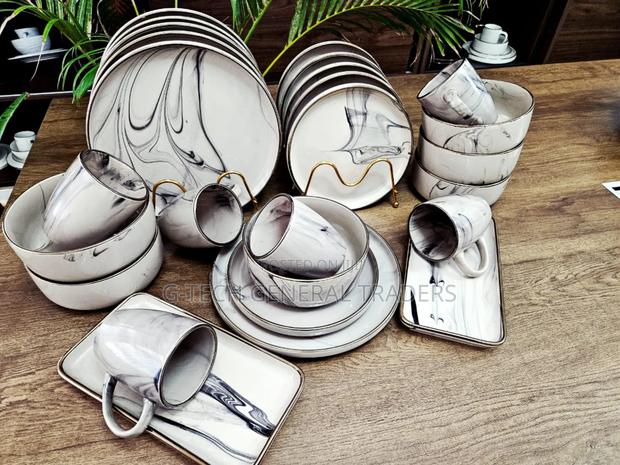 Dinner Set! 26pcs White Stylish Dinner Set With Marble Lining