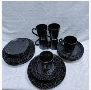 24pcs Black Leafy Stylish Dinner Set