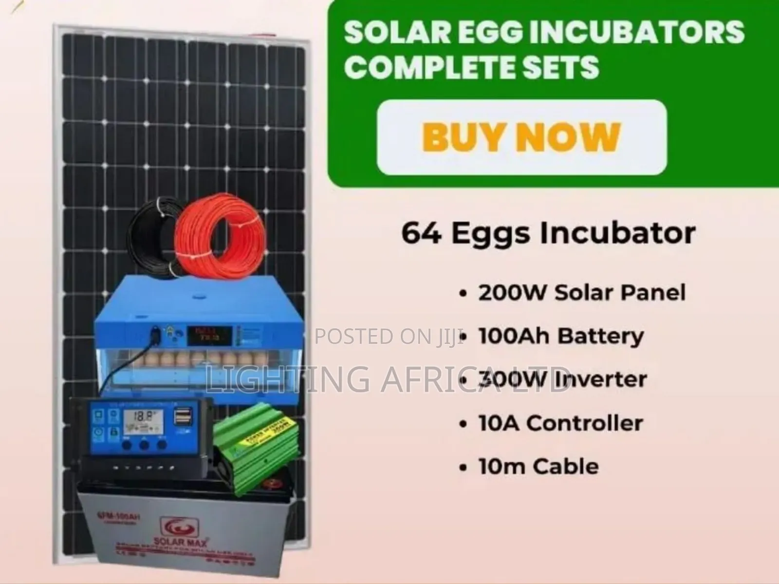 64 Eggs Ac/Dc Incubator - 200w Solar Panel -100ah Battery Full Package