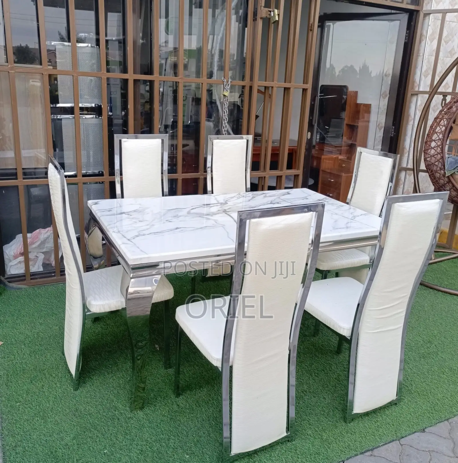 Dining Tables; 6-Seater Marble Top Dining Table Set for Modern Homes
