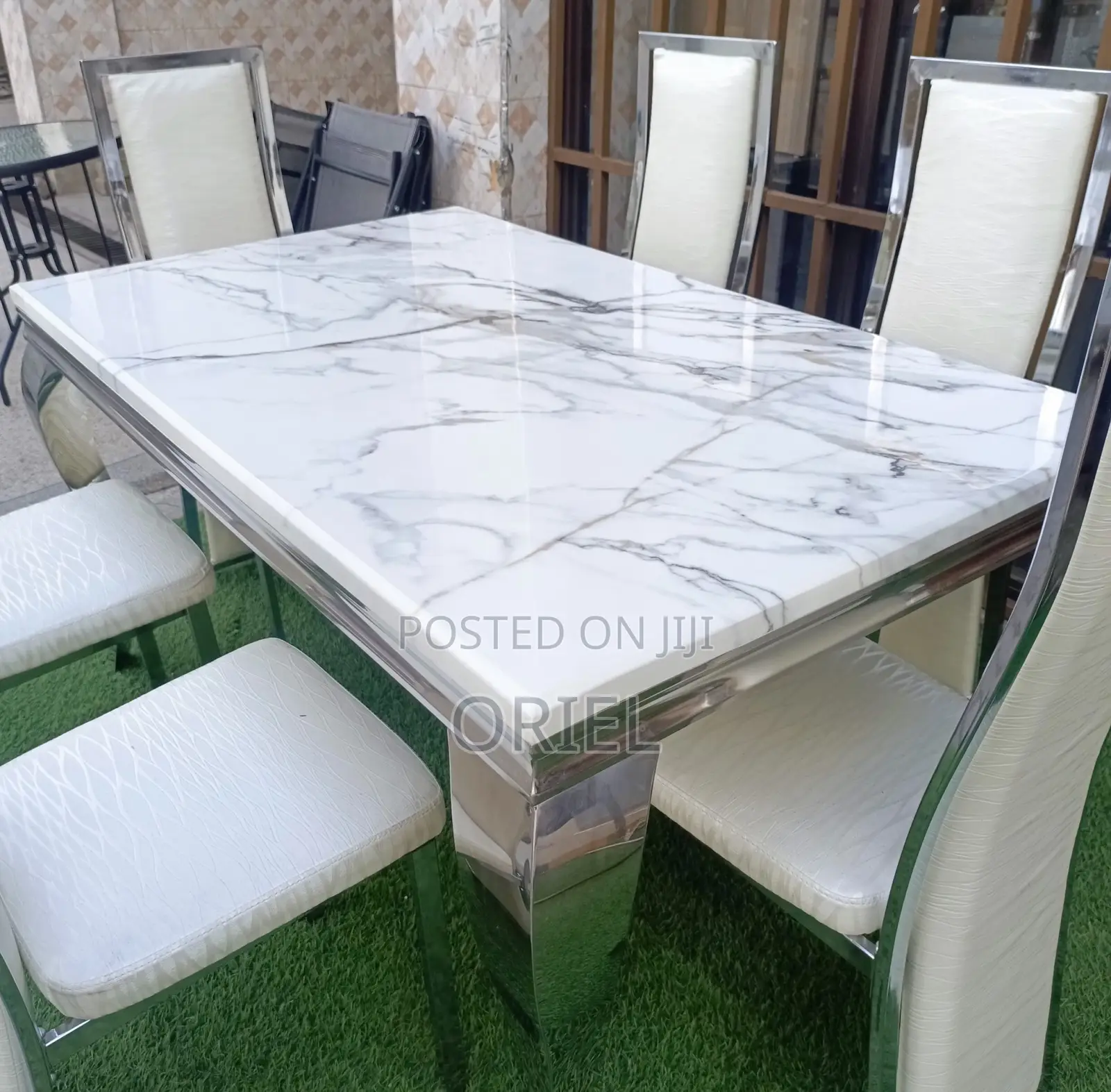 Dining Tables; 6-Seater Marble Top Dining Table Set for Modern Homes