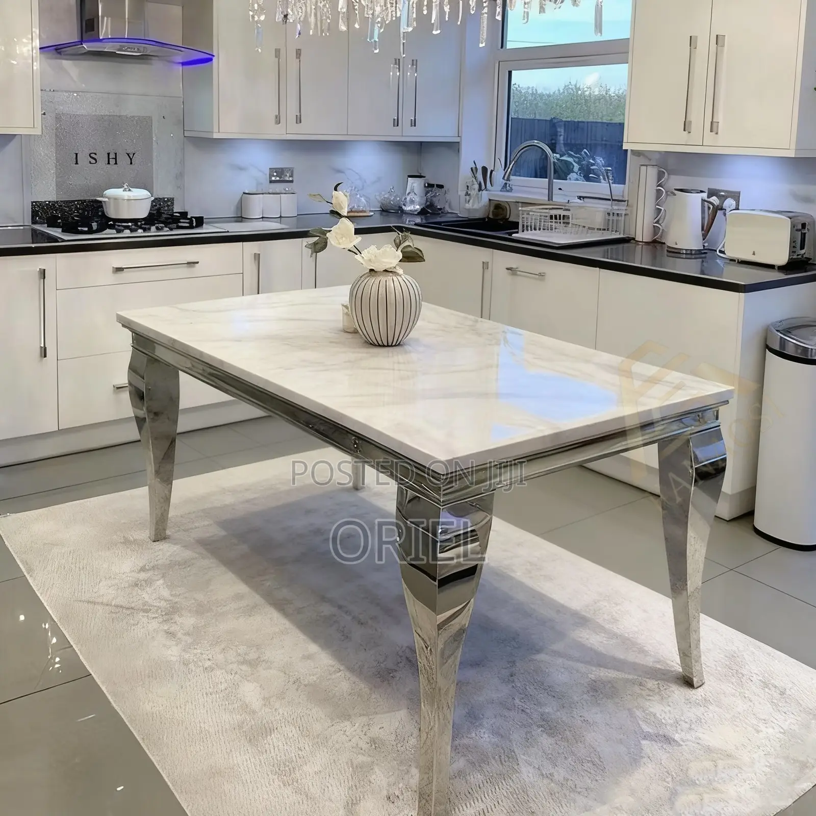 Dining Tables; 6-Seater Marble Top Dining Table Set for Modern Homes