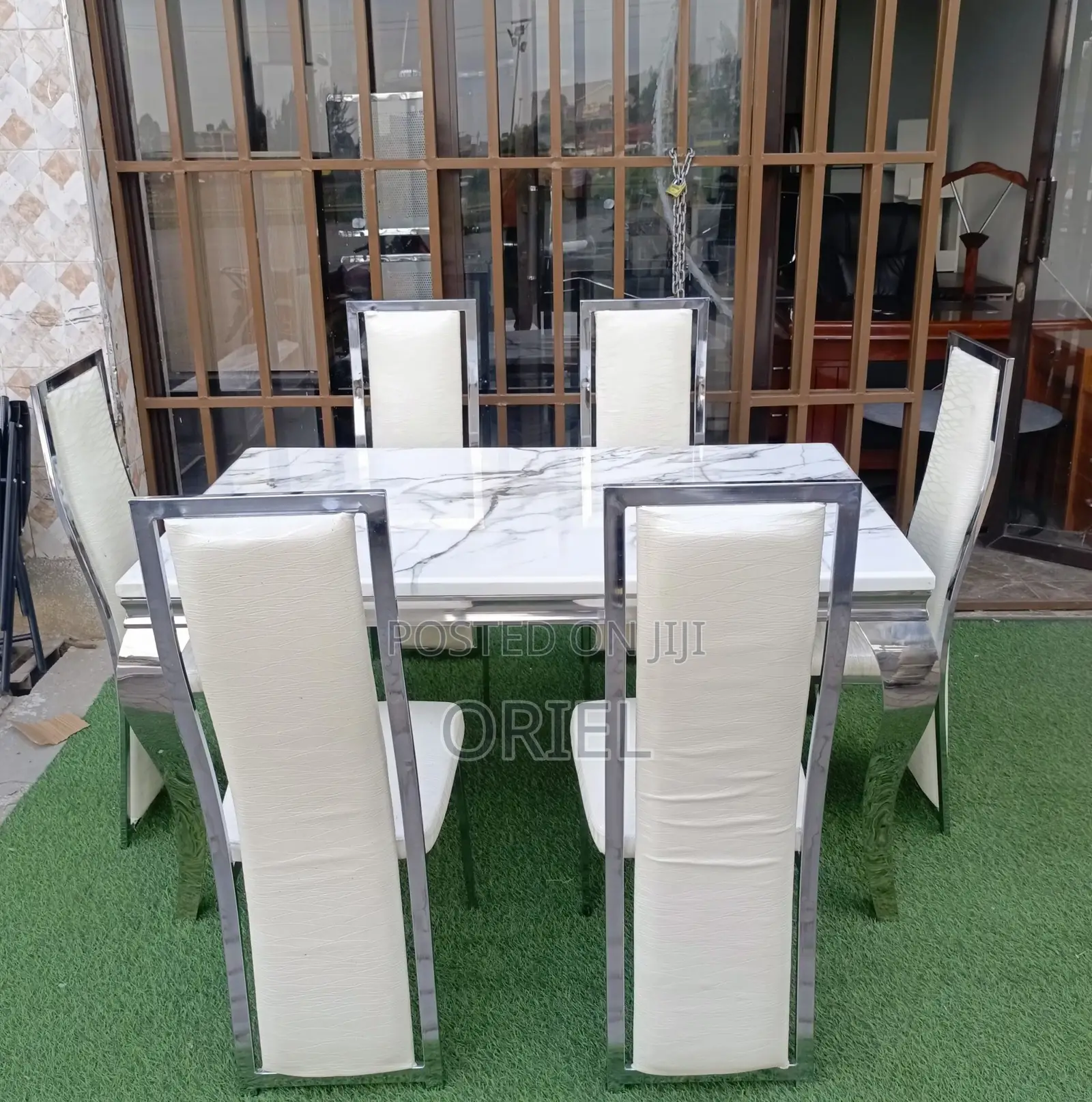 Dining Tables; 6-Seater Marble Top Dining Table Set for Modern Homes